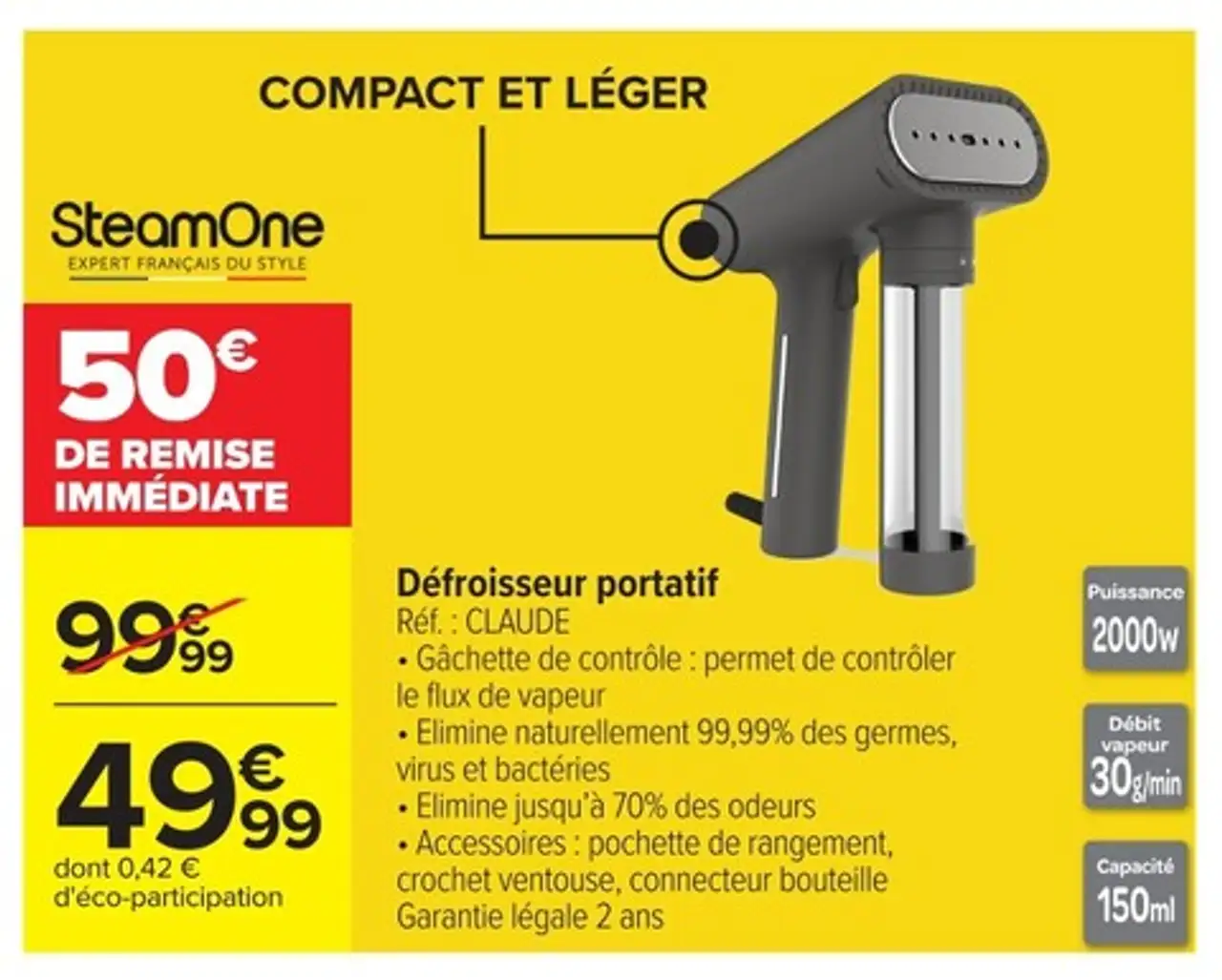 Défroisseur portatif SteamOne CLAUDE