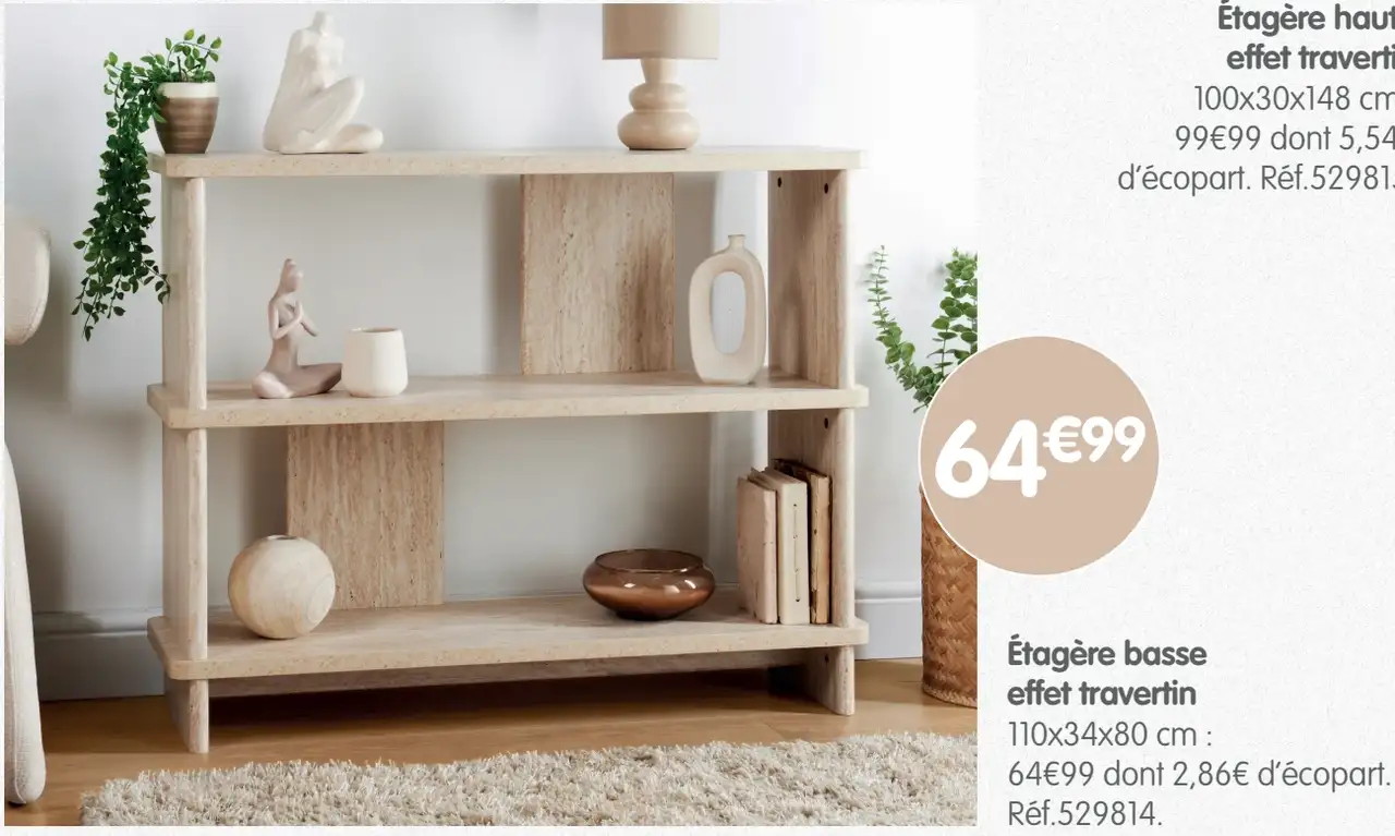 Étagère basse effet travertin Collection Charme minéral