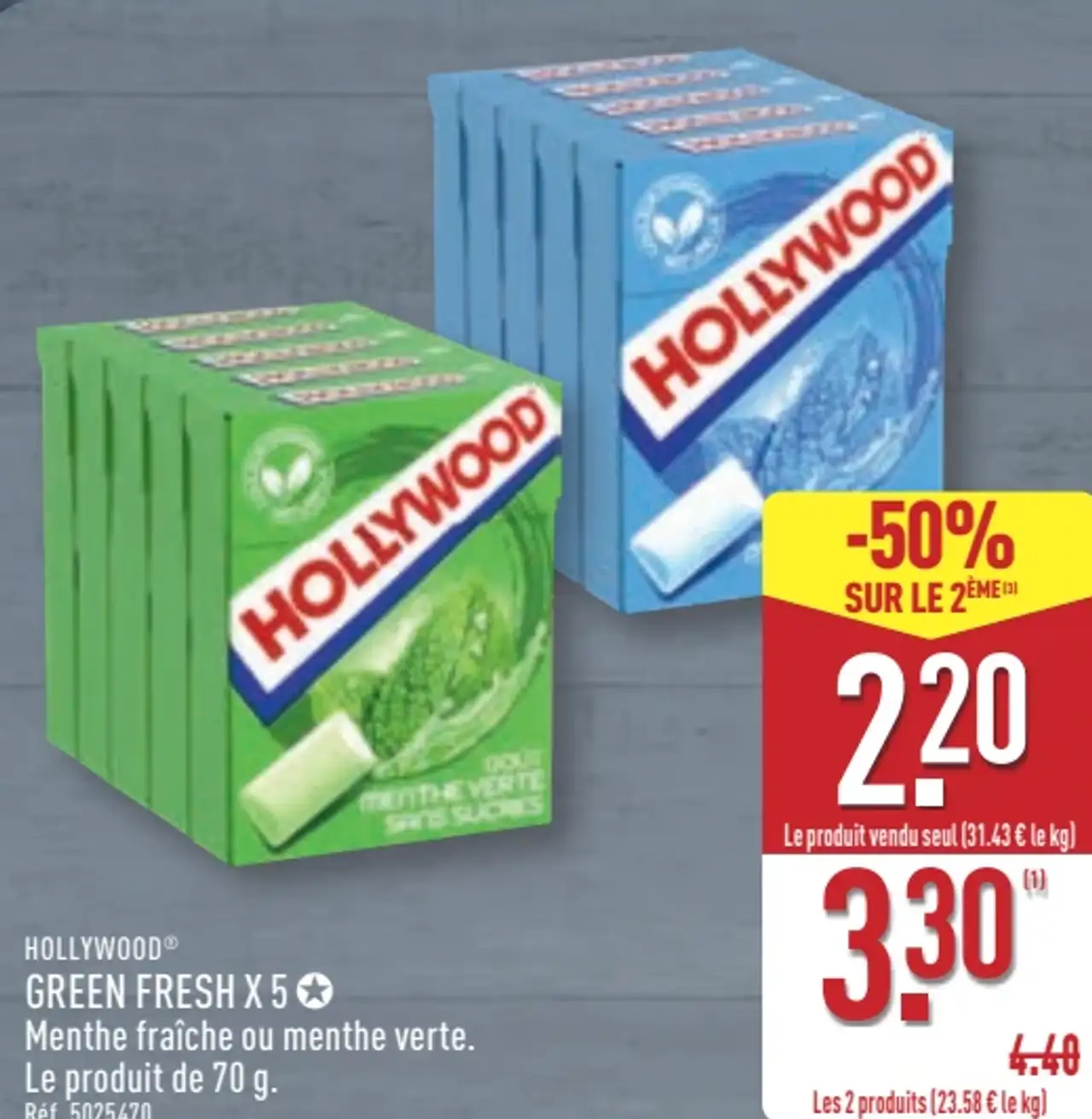 HOLLYWOOD® GREEN FRESH X 5 Menthe fraîche ou menthe verte.