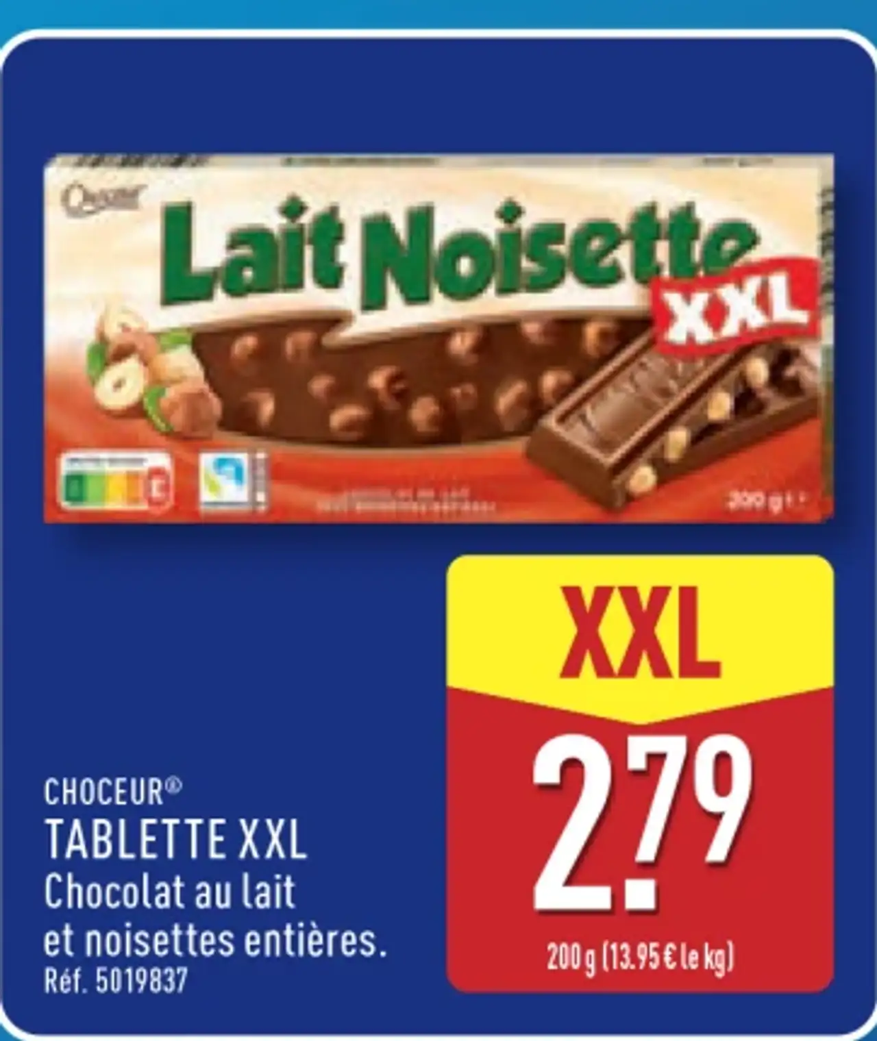 Choceur® Tablette XXL Chocolat au lait et noisettes entières
