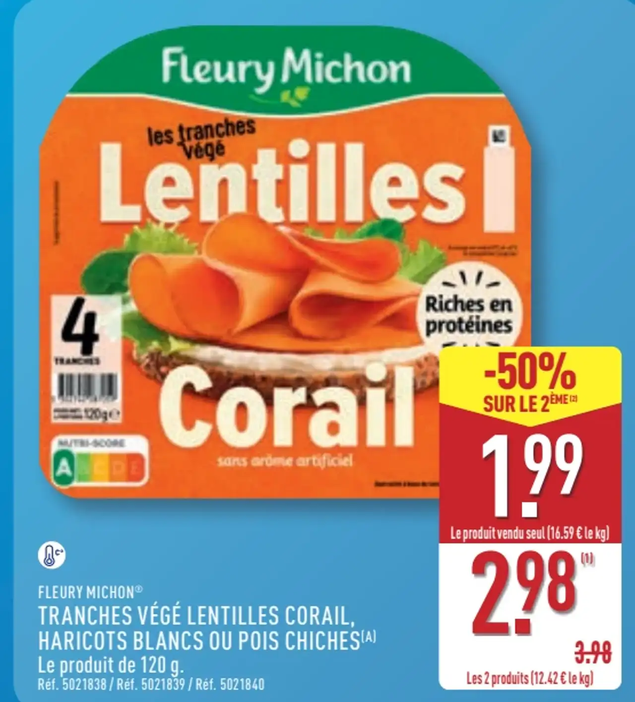 Tranches Végé Lentilles Corail, Haricots Blancs ou Pois Chiches Fleury Michon
