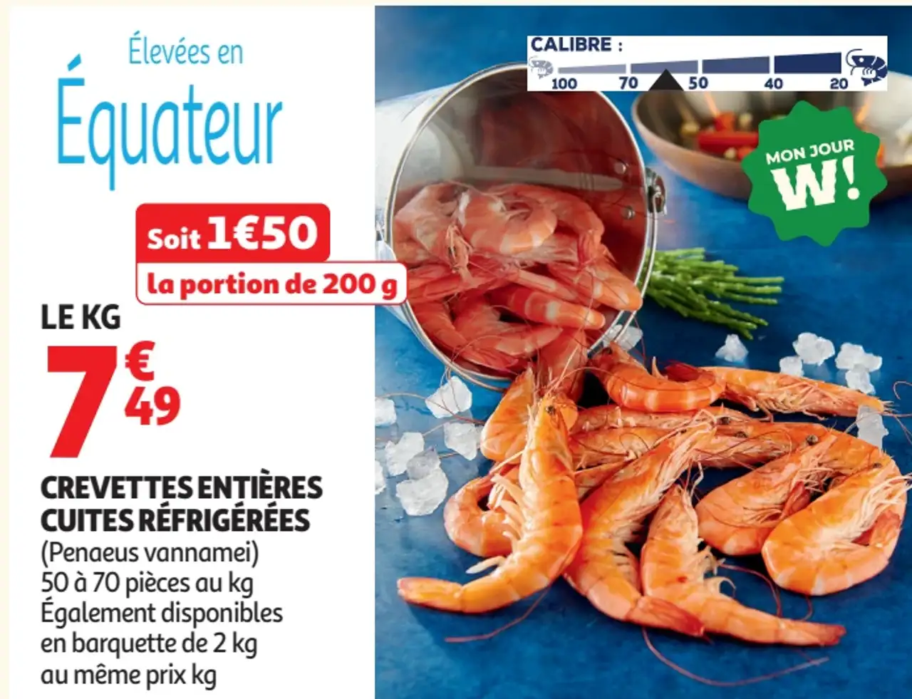 Crevettes entières cuites réfrigérées (Penaeus vannamei)