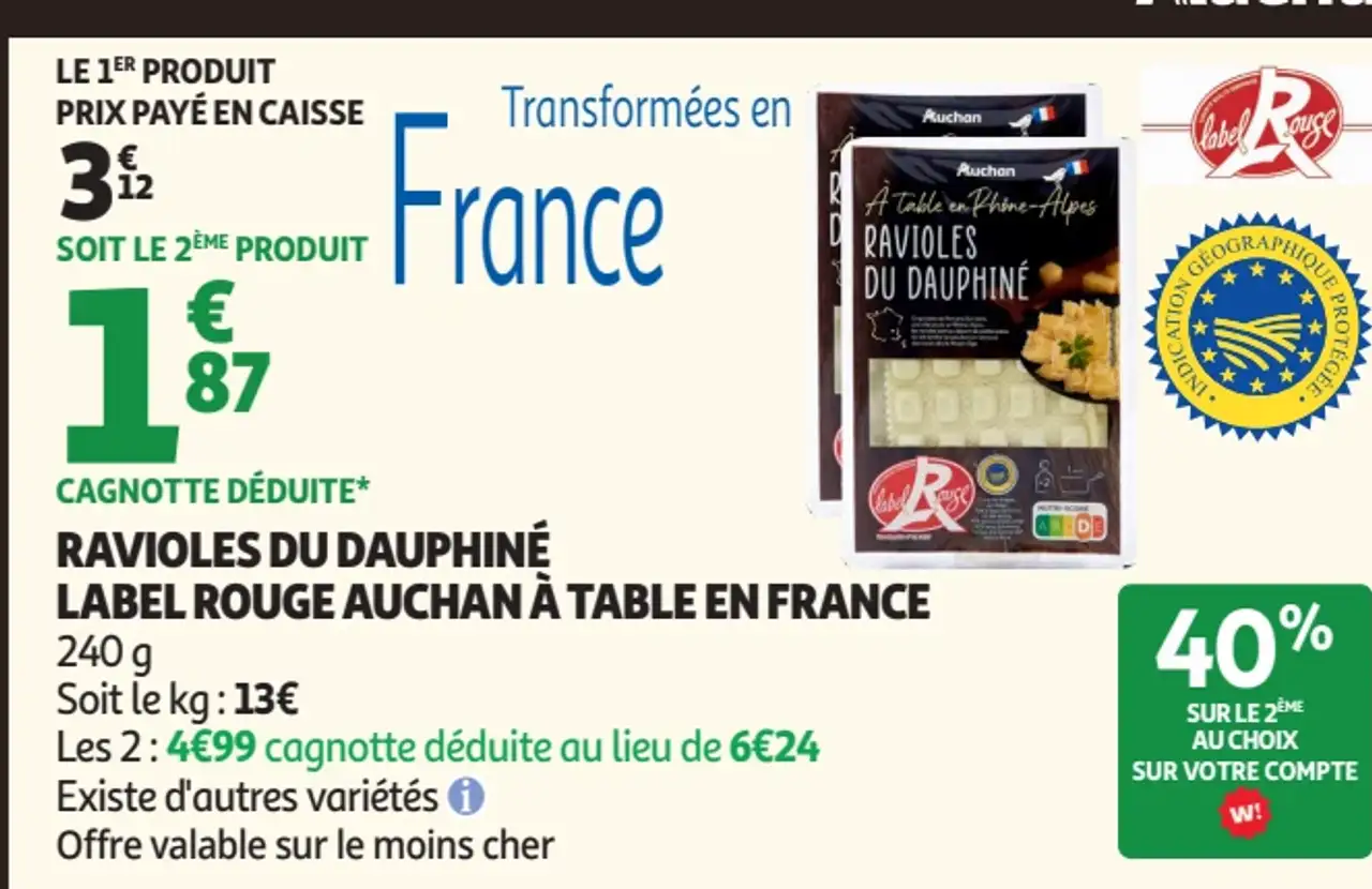Ravioles du Dauphiné Label Rouge Auchan À Table En France