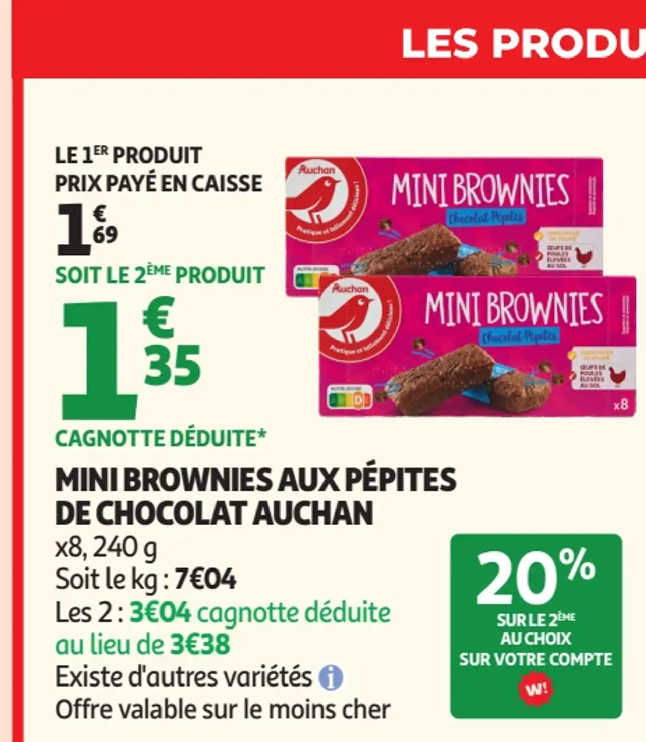MINI BROWNIES AUX PÉPITES DE CHOCOLAT AUCHAN