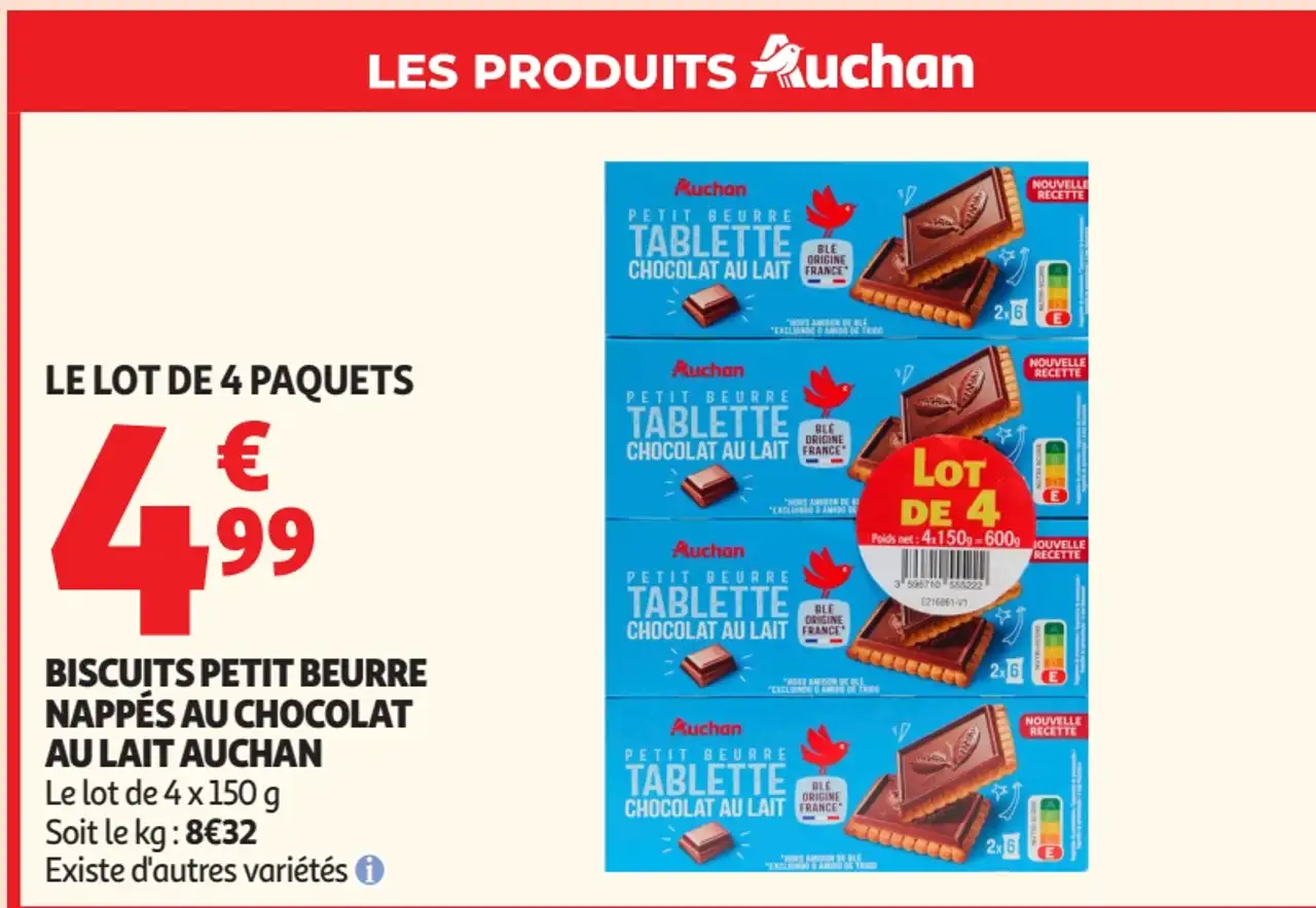 Biscuits petit beurre nappés au chocolat au lait Auchan