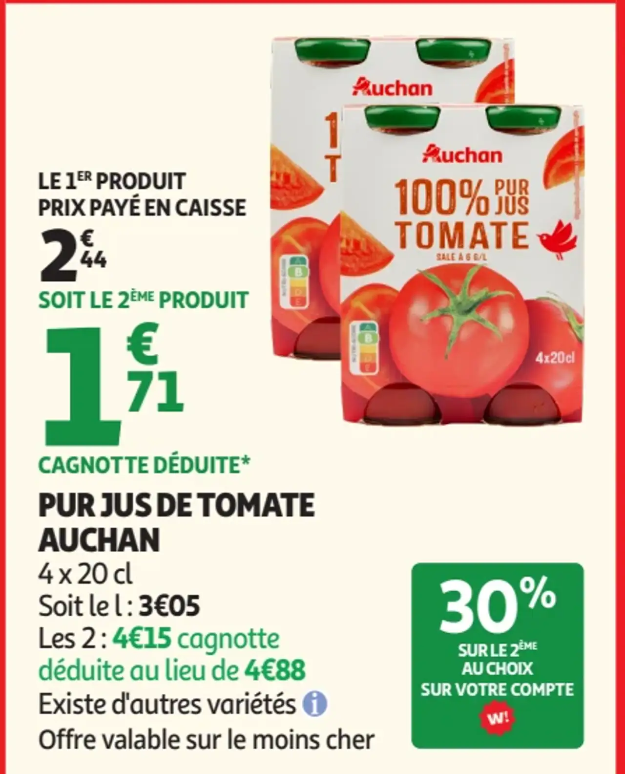 Pur Jus de Tomate Auchan
