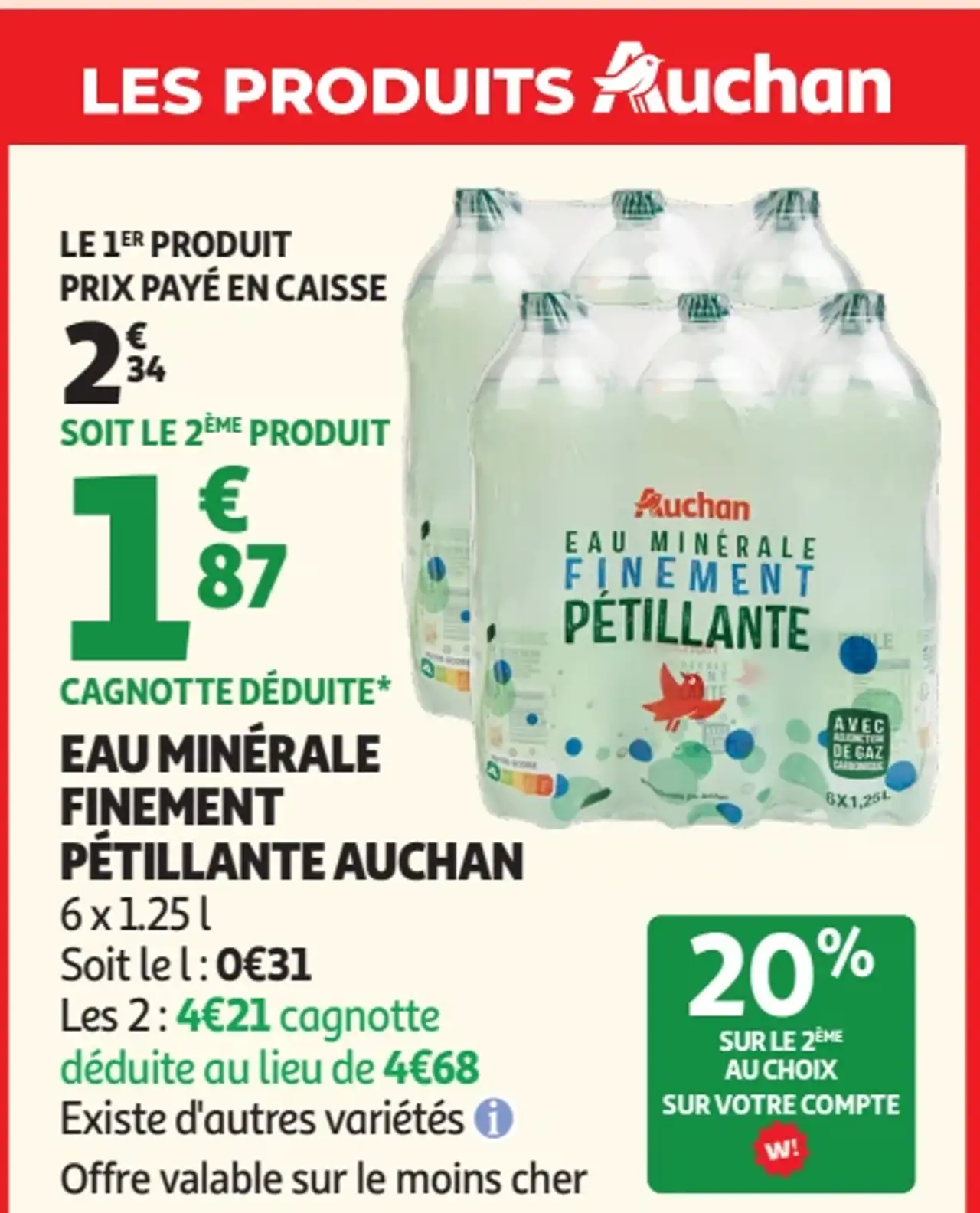 Eau Minérale Finement Pétillante Auchan