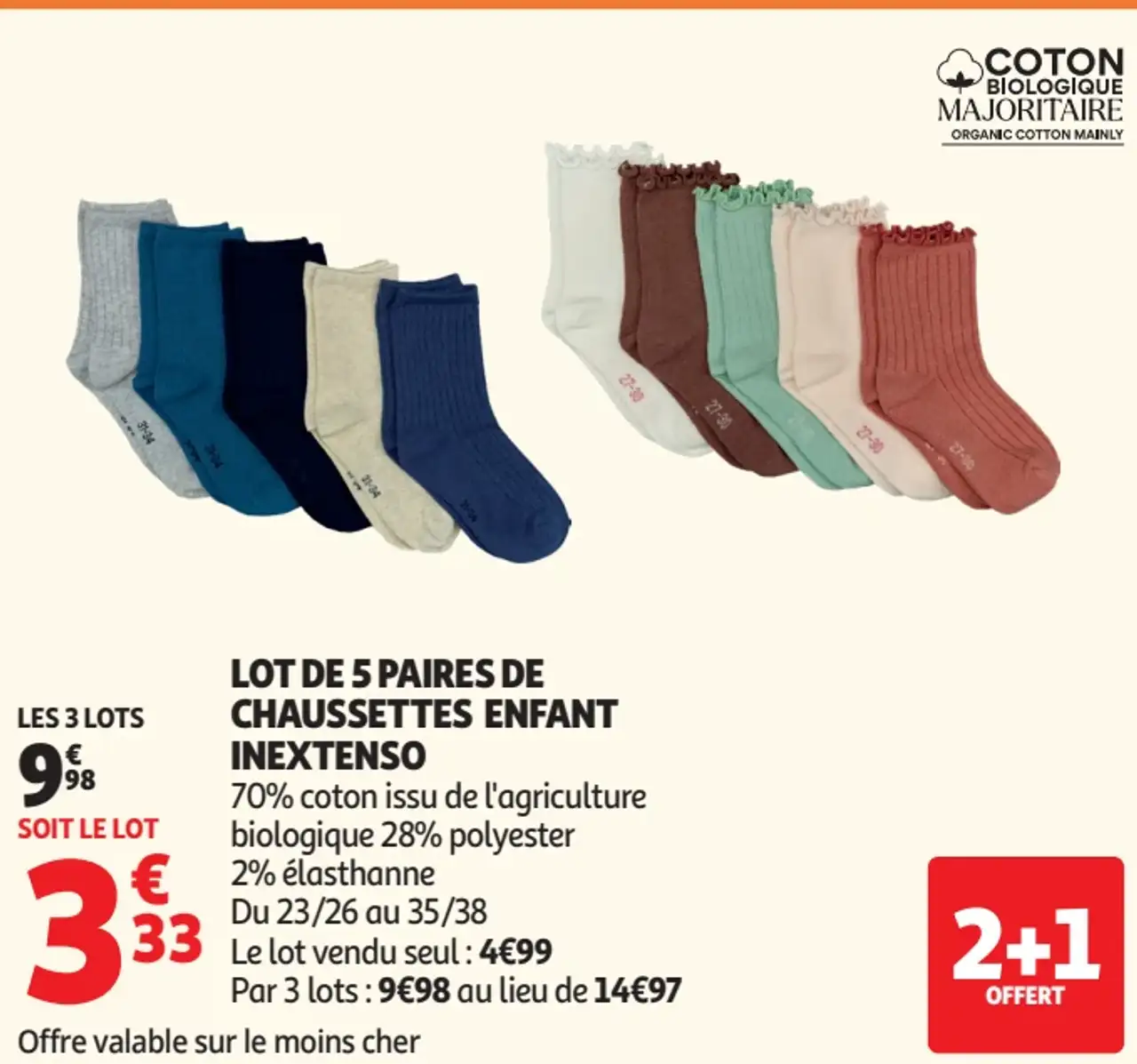 Lot de 5 paires de chaussettes enfant Inextenso