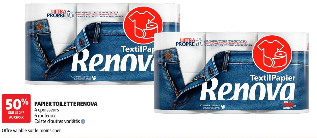 Papier toilette Renova TextilPapier 4 épaisseurs 6 rouleaux