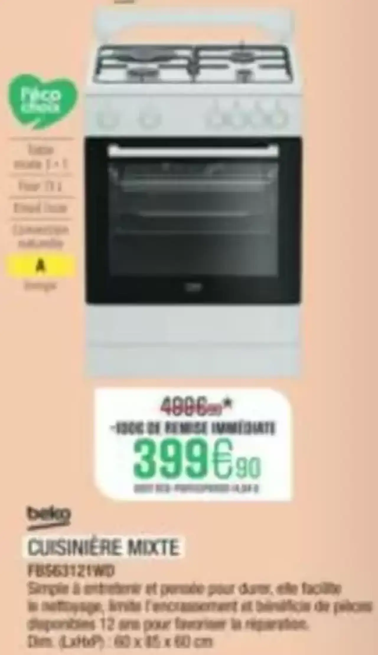 Cuisinière Mixte Beko FBS63121WD