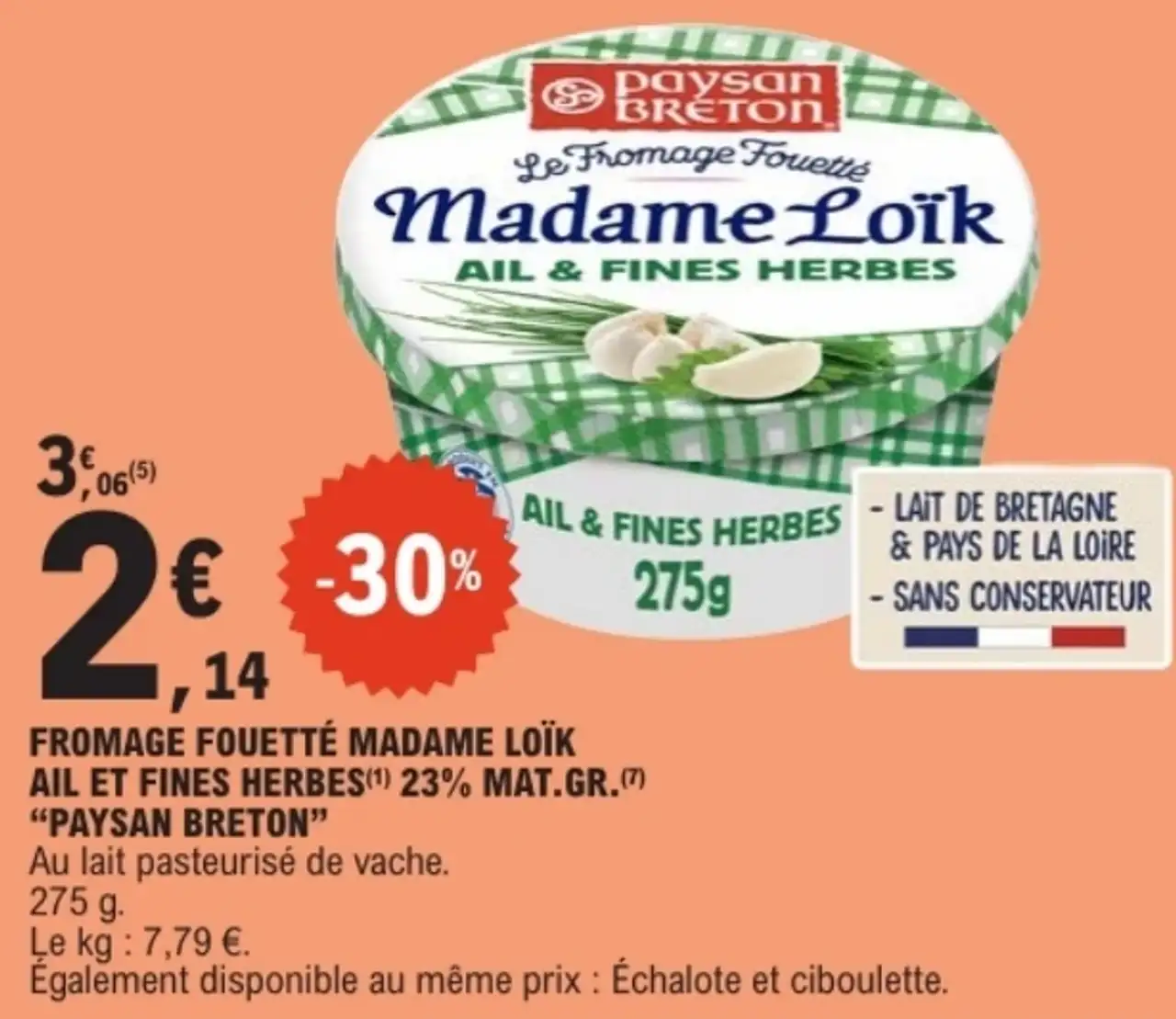 Fromage fouetté Madame Loïk Ail et Fines Herbes Paysan Breton