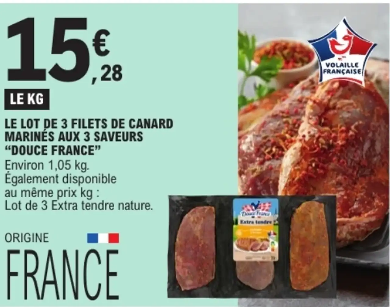 Le lot de 3 filets de canard marinés aux 3 saveurs "Douce France"