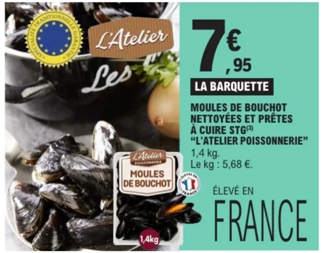 Moules de bouchot nettoyées et prêtes à cuire STG "L'Atelier Poissonnerie"