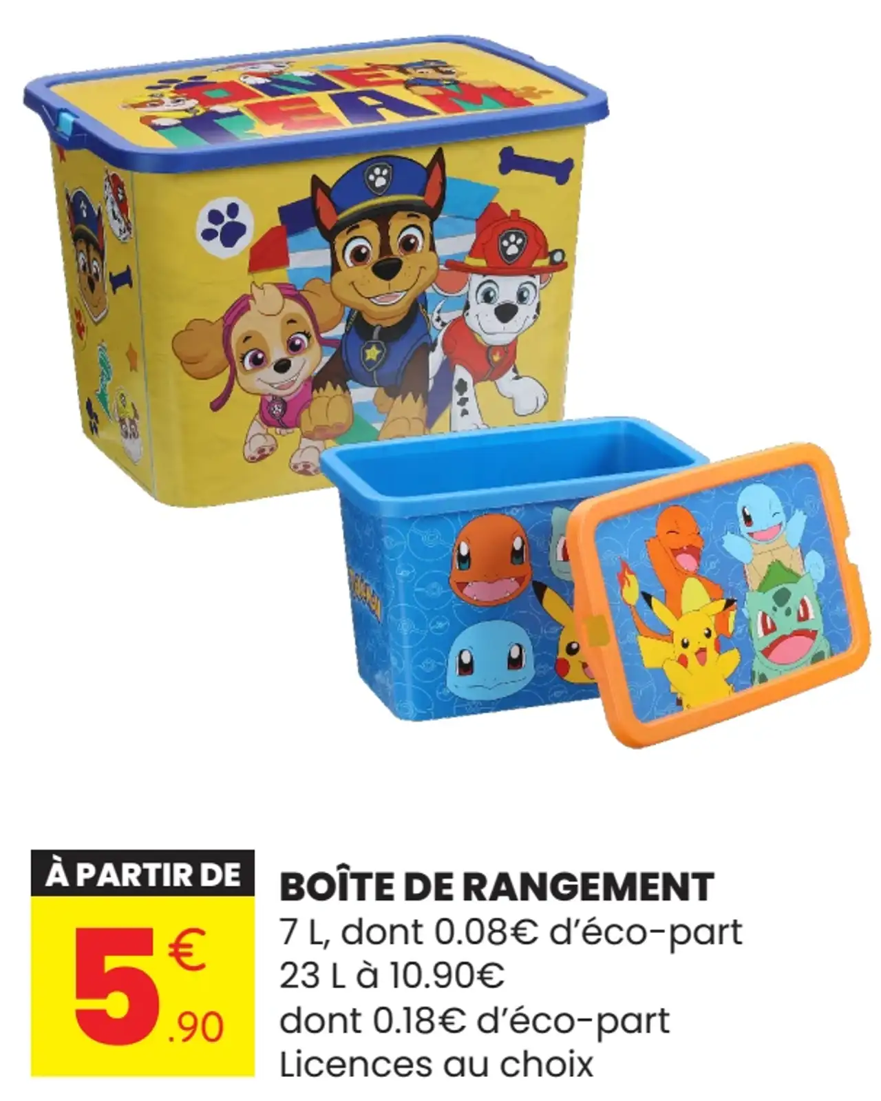 Boîte de rangement Licences au choix (Pokémon / Paw Patrol)