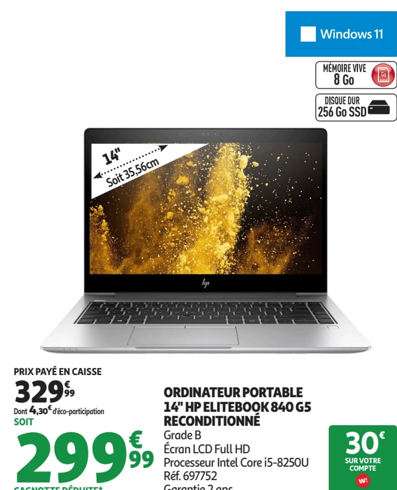 Ordinateur Portable 14" HP Elitebook 840 G5 Reconditionné