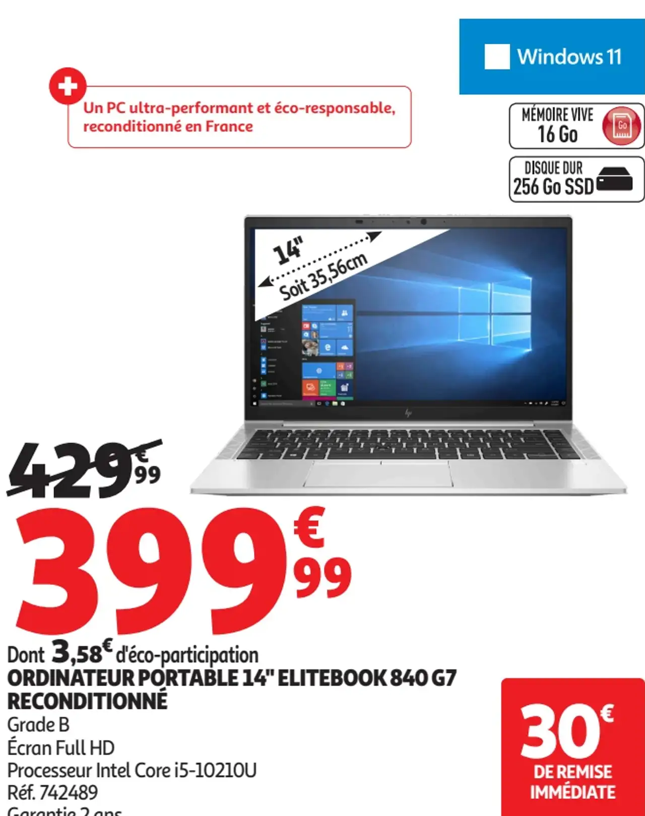 Ordinateur Portable 14" Elitebook 840 G7 Reconditionné