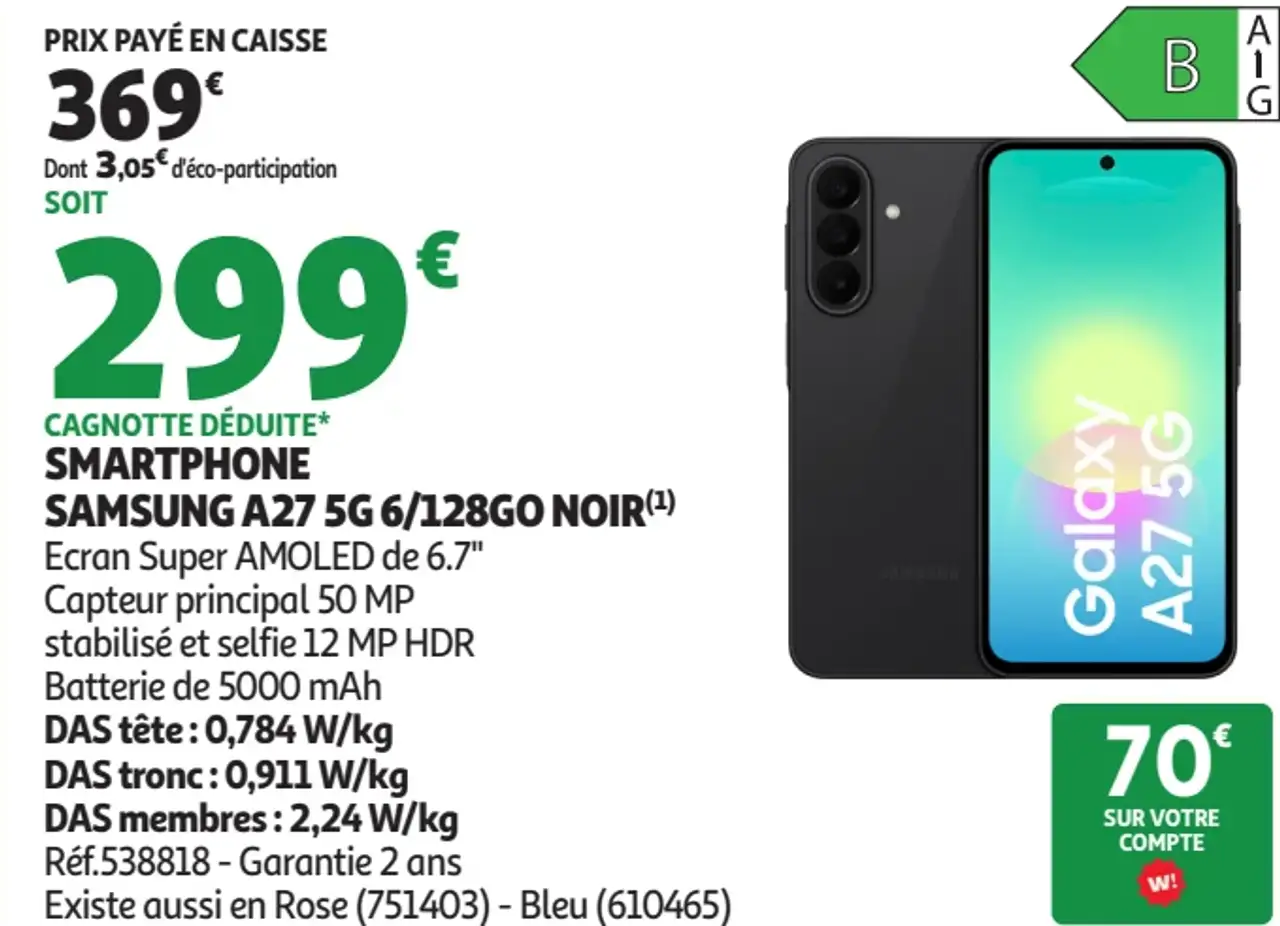 SMARTPHONE SAMSUNG A27 5G 6/128GO NOIR