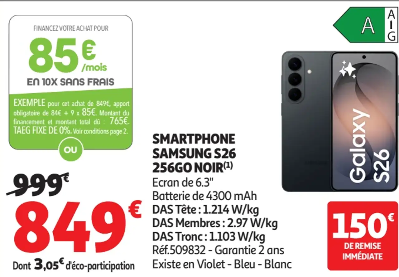 SMARTPHONE SAMSUNG S26 256GO NOIR