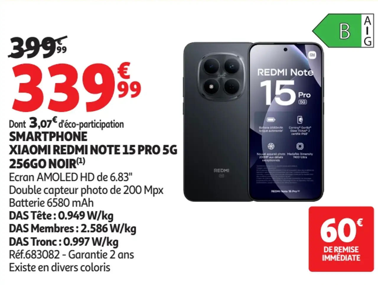 Smartphone Xiaomi Redmi Note 15 Pro 5G 256Go Noir