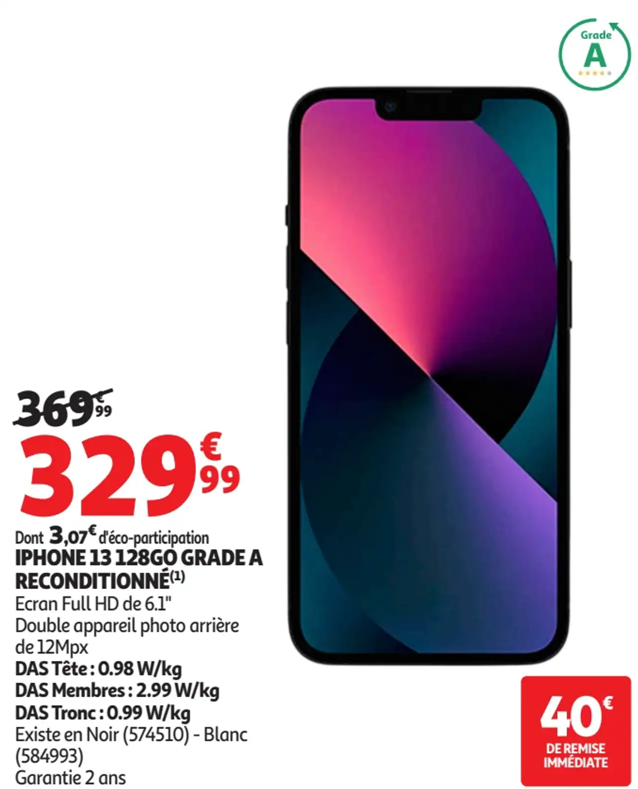 IPHONE 13 128GO GRADE A RECONDITIONNÉ