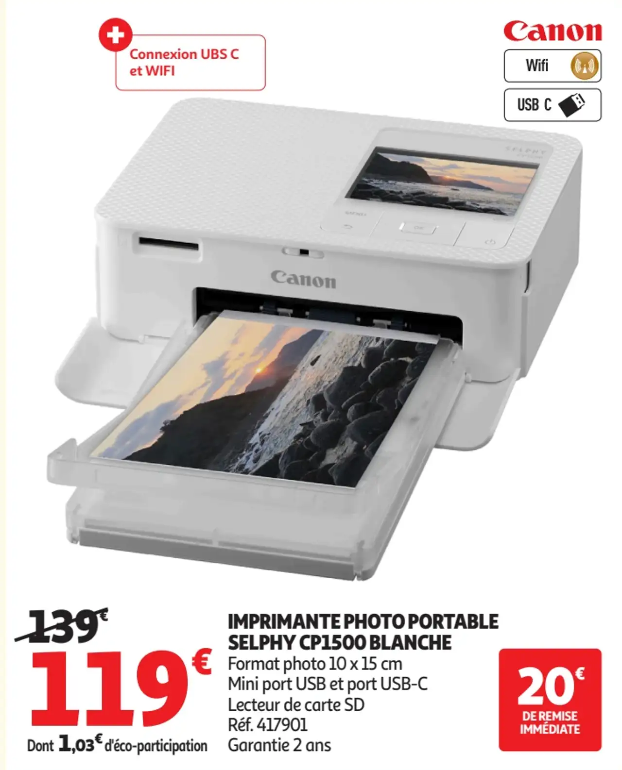Imprimante photo portable Canon SELPHY CP1500 Blanche
