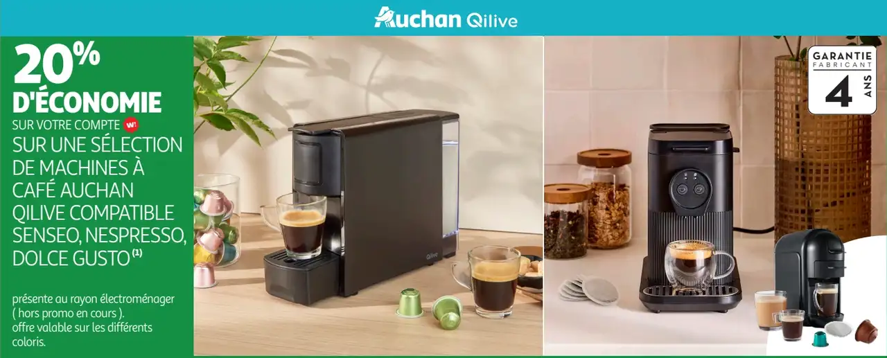 Sélection de machines à café Auchan Qilive compatibles Senseo, Nespresso, Dolce Gusto
