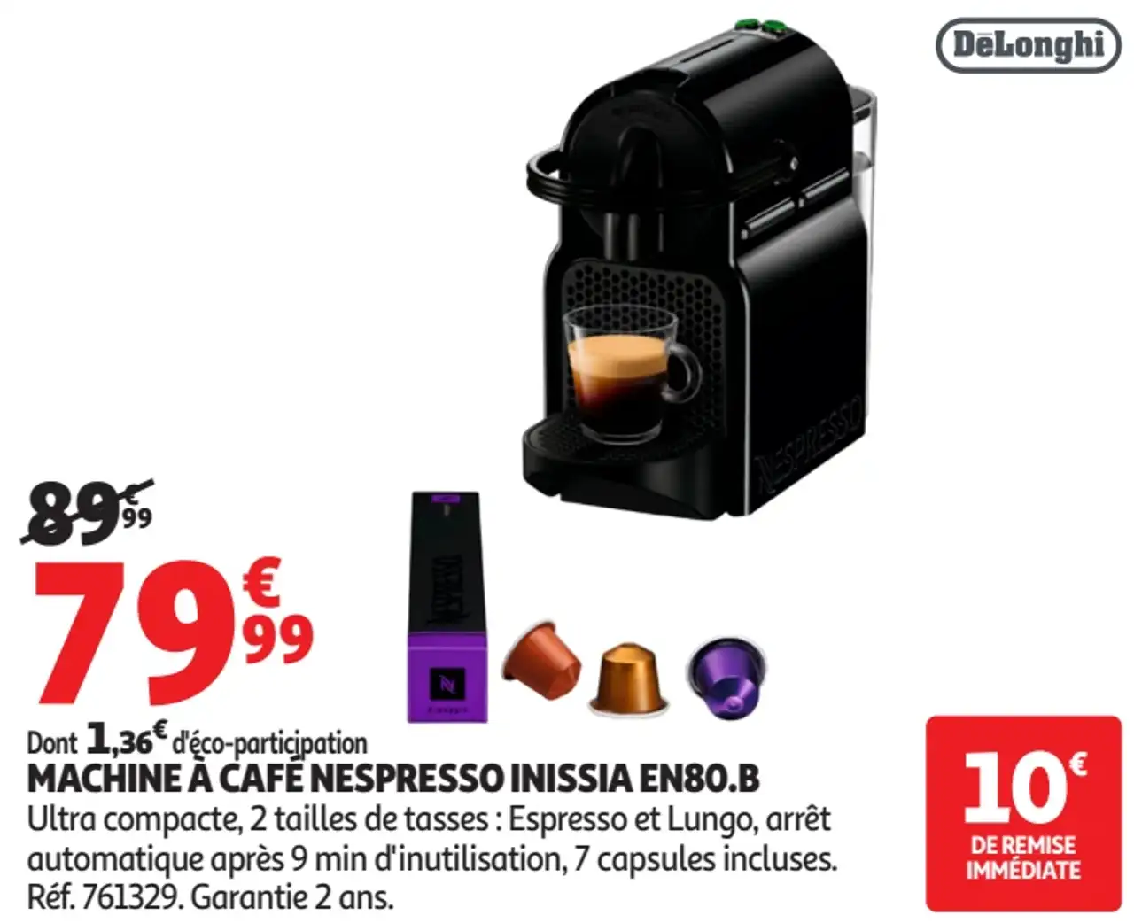 Machine à café Nespresso Inissia EN80.B DeLonghi