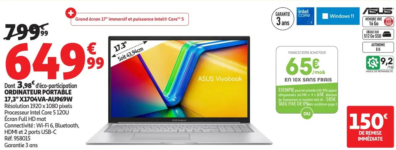 ORDINATEUR PORTABLE 17,3" ASUS Vivobook X1704VA-AU969W