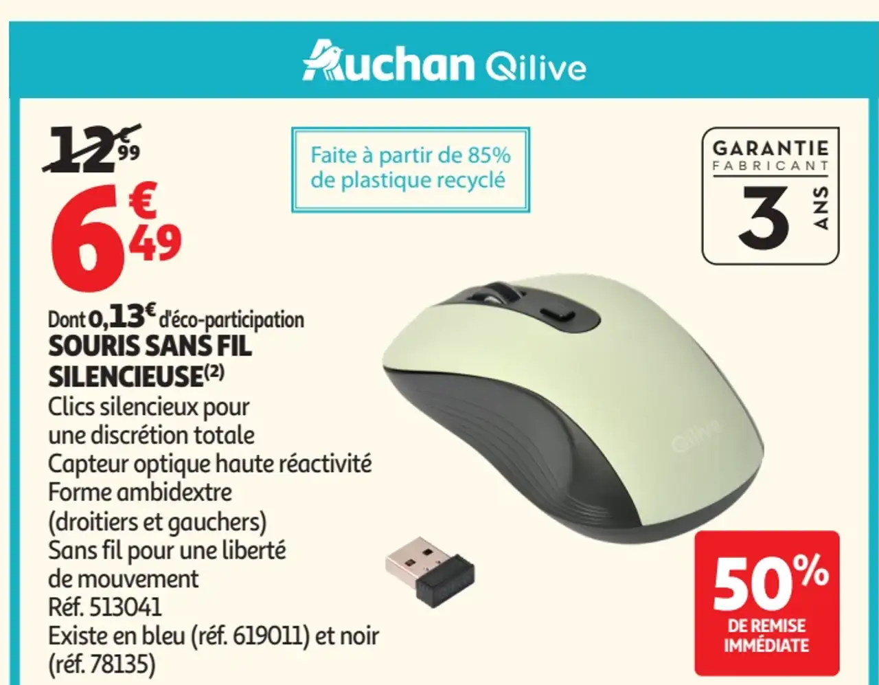 Auchan Qilive SOURIS SANS FIL SILENCIEUSE