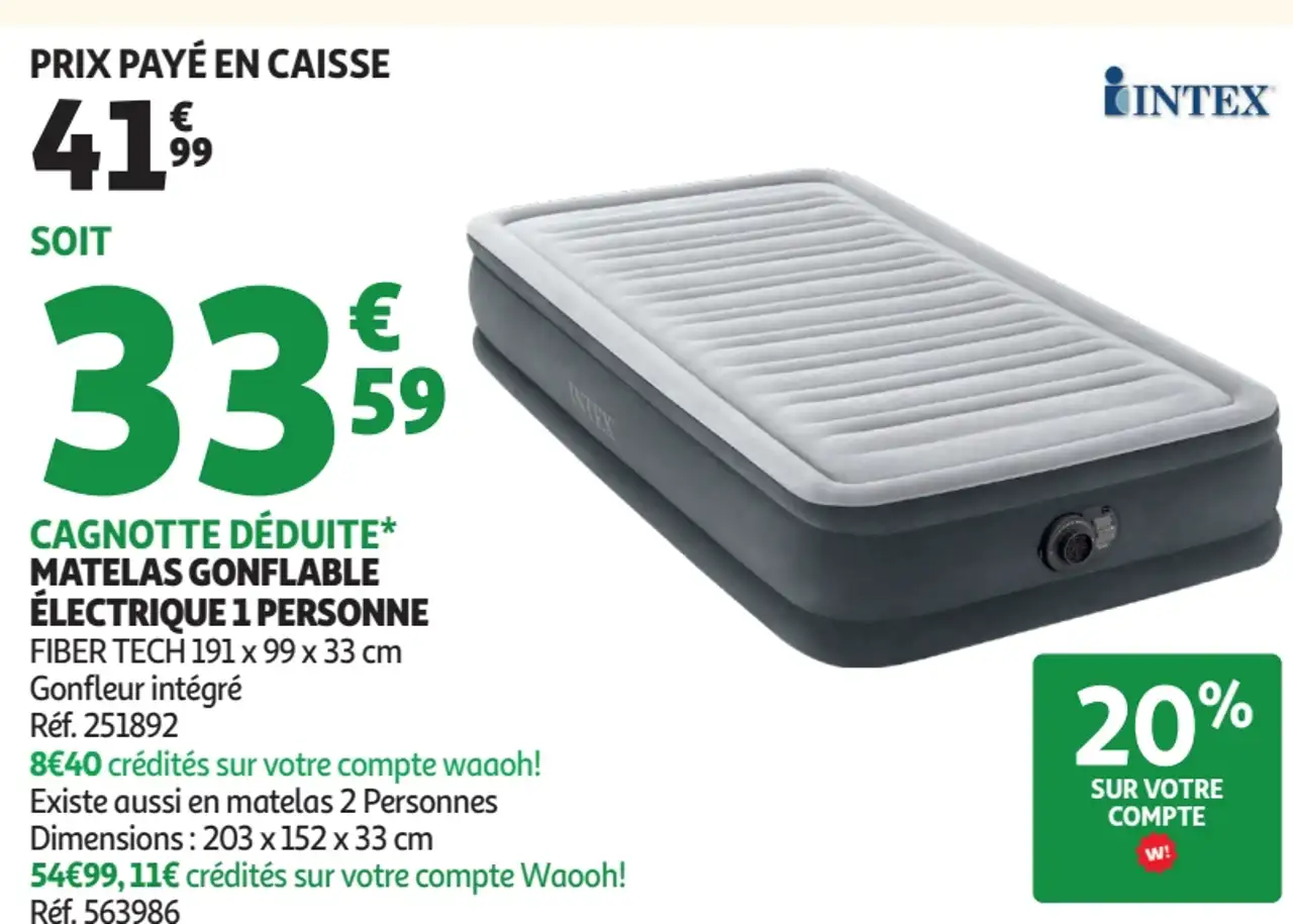 Matelas gonflable électrique 1 personne Intex