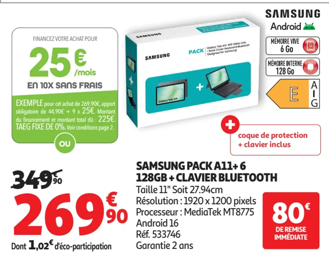 Samsung Pack A11+ 6 128GB + Clavier Bluetooth
