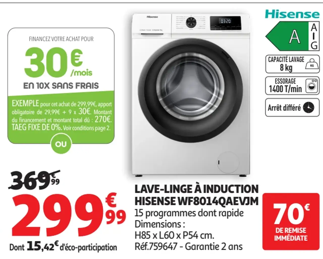 Lave-linge à induction Hisense WF8014QAEVJM