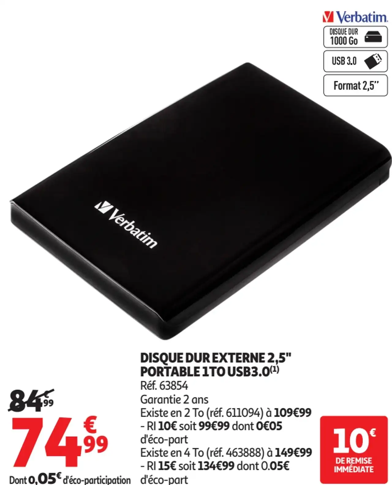 Verbatim DISQUE DUR EXTERNE 2,5" PORTABLE 1TO USB3.0