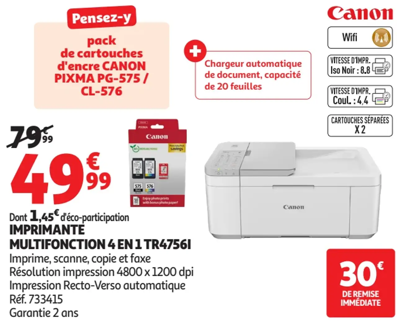 IMPRIMANTE MULTIFONCTION 4 EN 1 CANON TR4756I