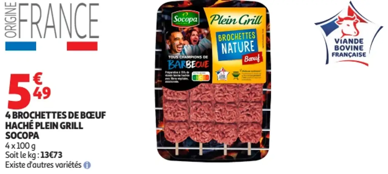 4 Brochettes de boeuf haché Plein Grill Socopa
