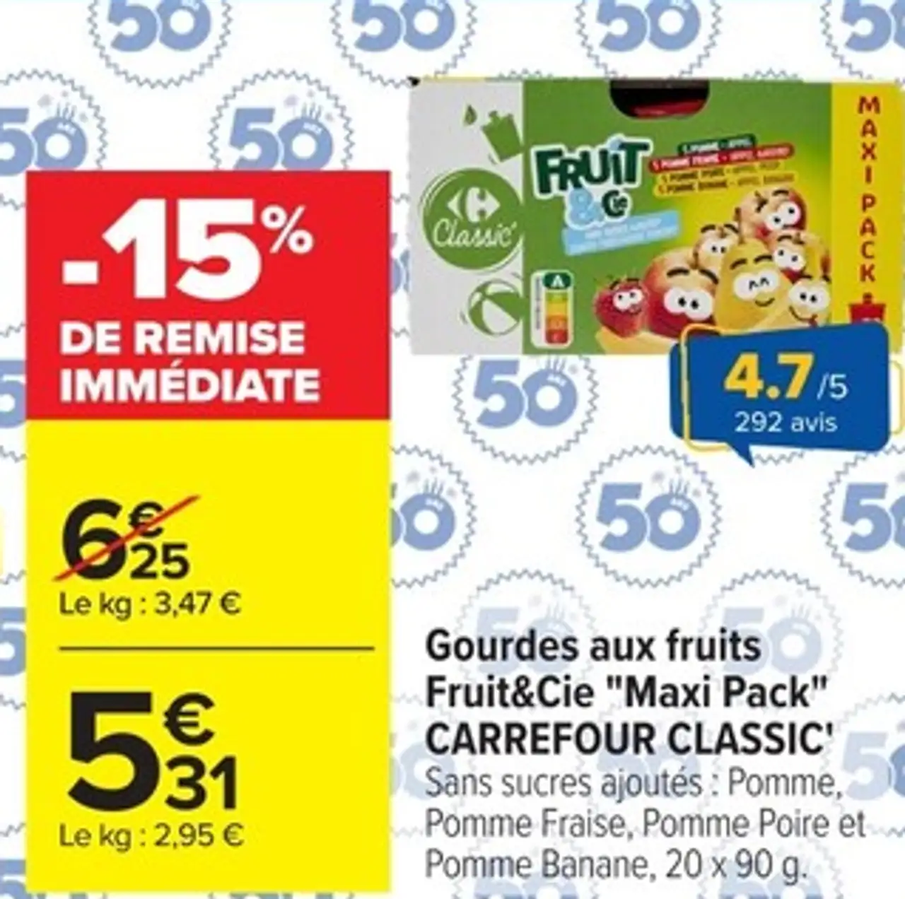 Gourdes aux fruits Fruit&Cie "Maxi Pack" Carrefour Classic