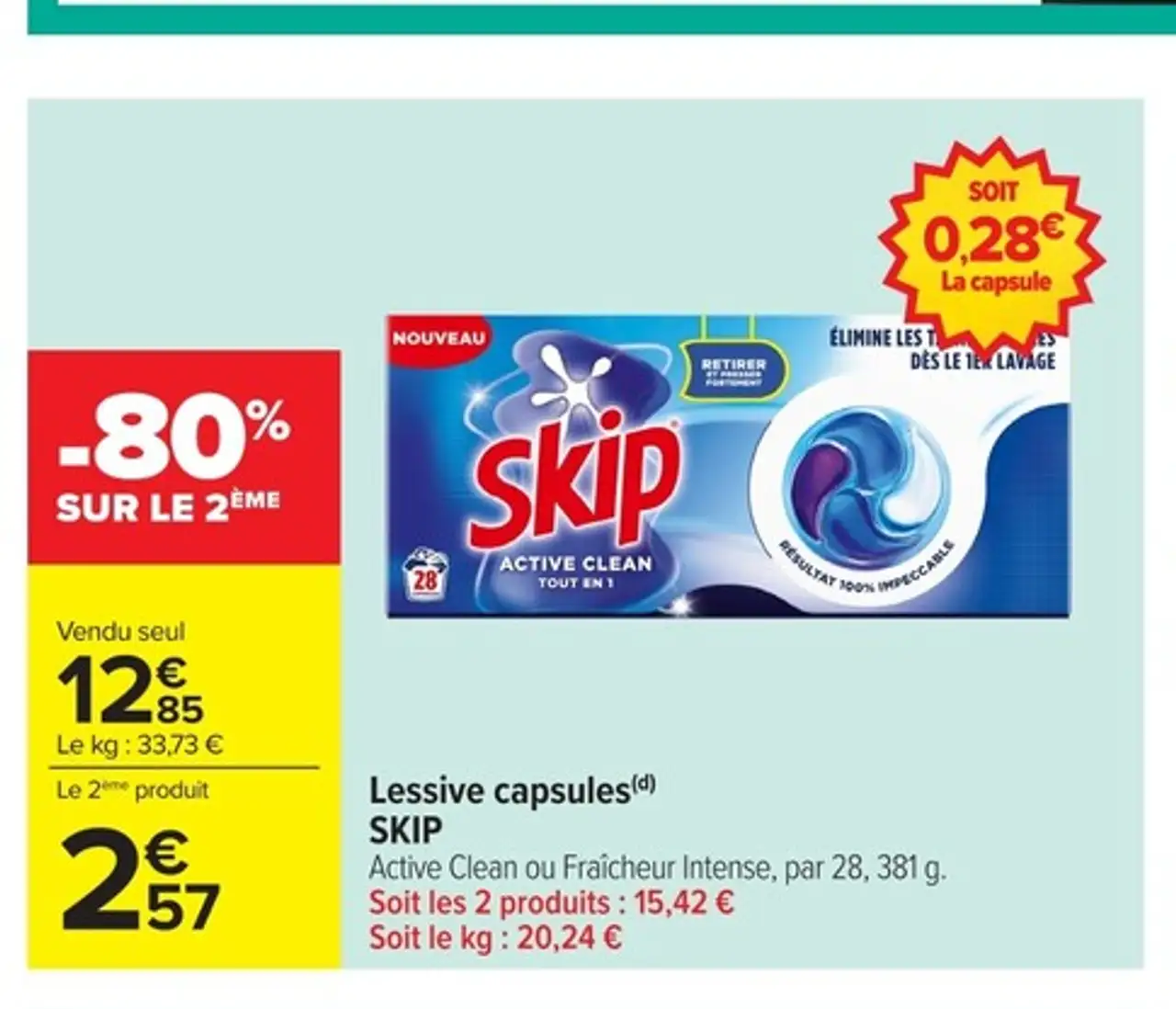 Lessive capsules Skip Active Clean ou Fraîcheur Intense