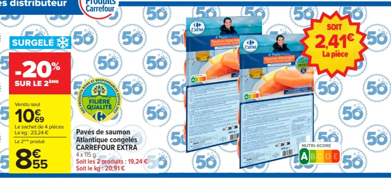 Pavés de saumon Atlantique congelés CARREFOUR EXTRA