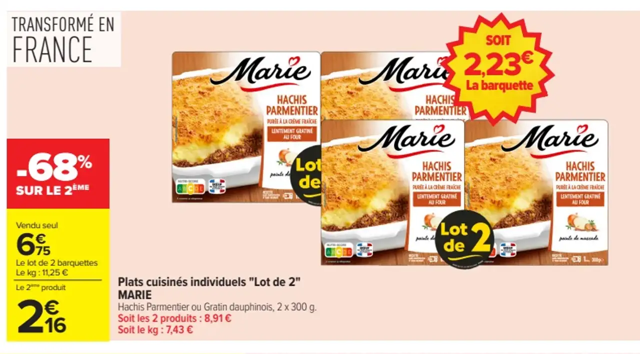Plats cuisinés individuels Lot de 2 MARIE