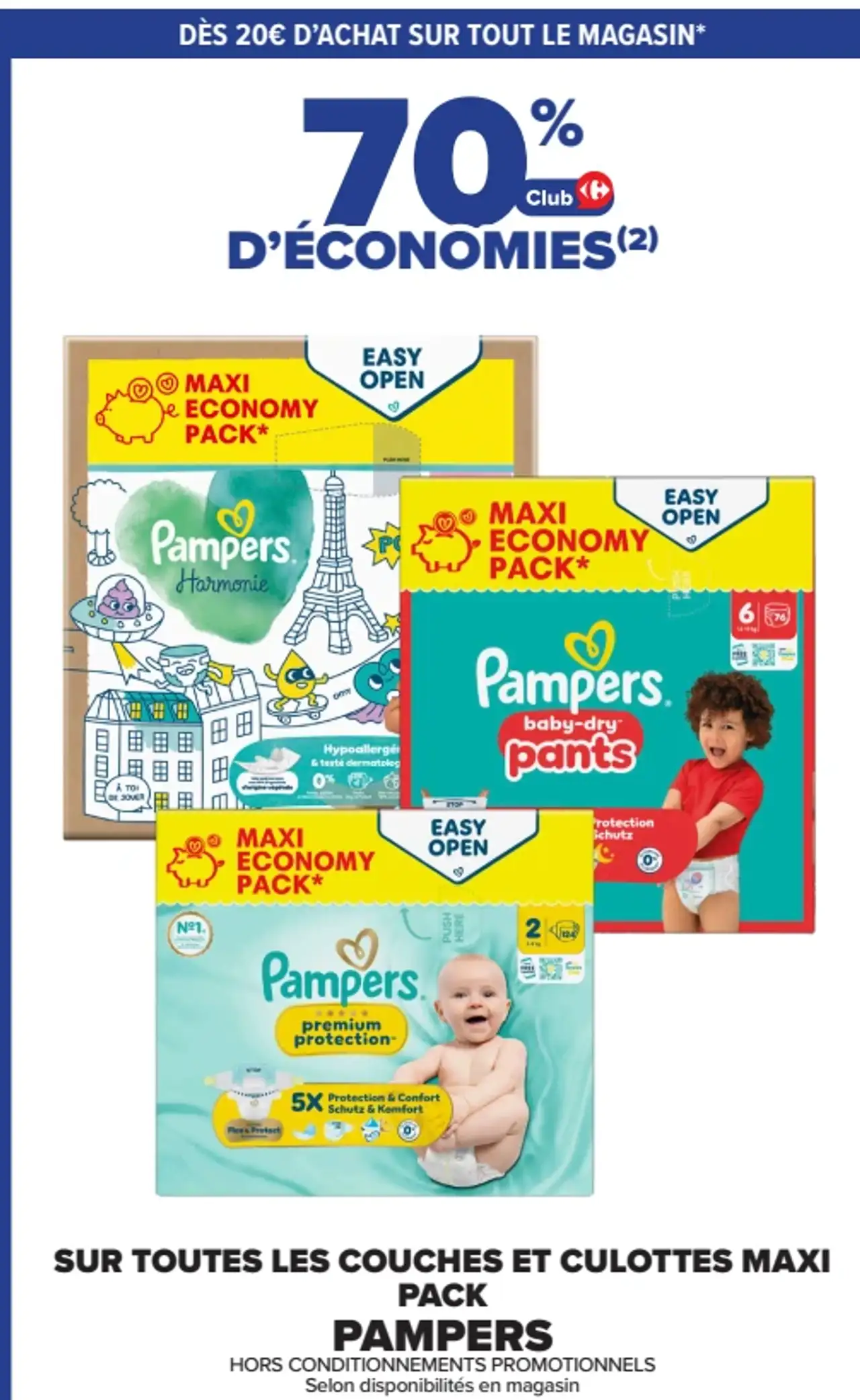 SUR TOUTES LES COUCHES ET CULOTTES MAXI PACK PAMPERS