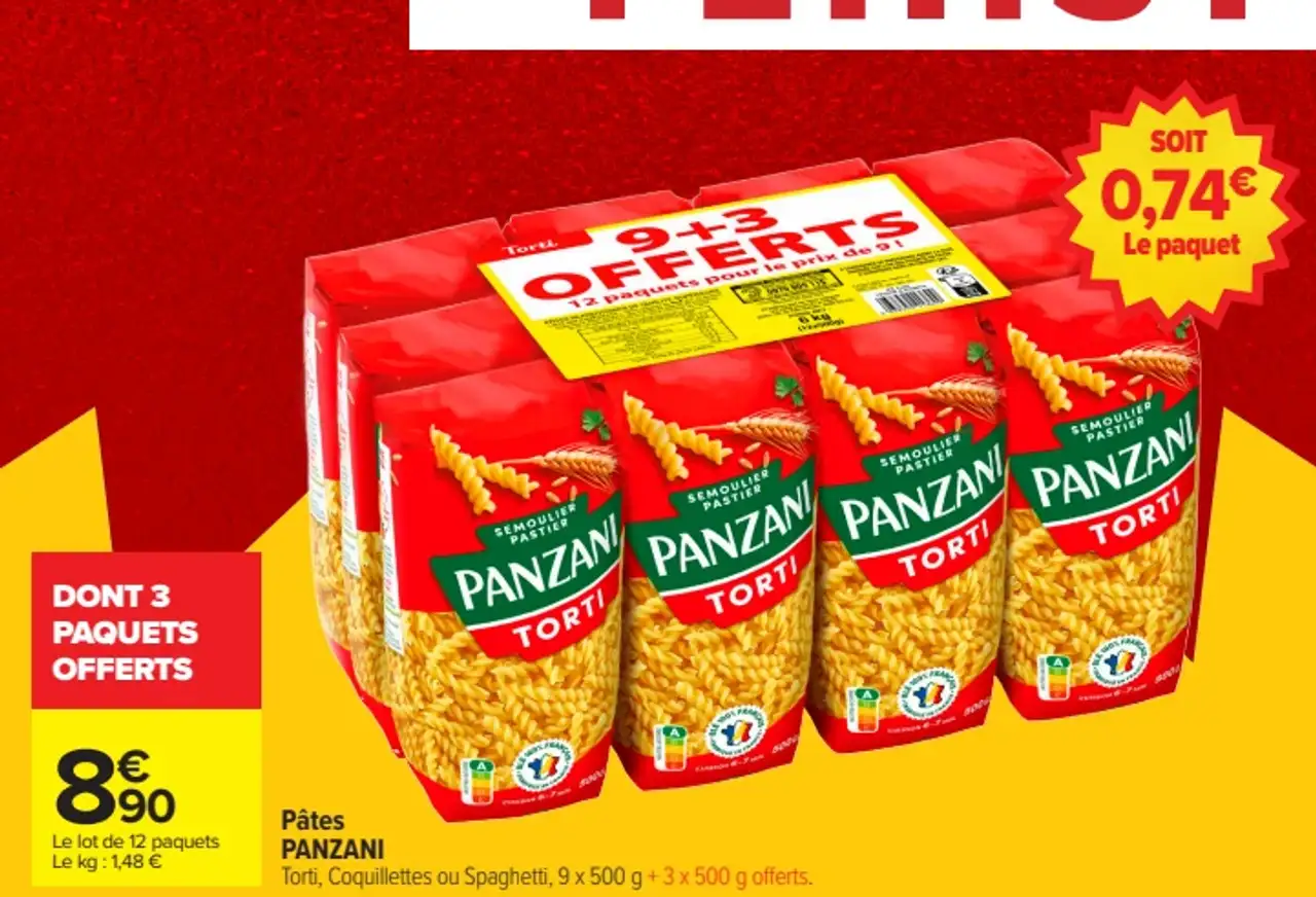 Pâtes PANZANI Torti, Coquillettes ou Spaghetti