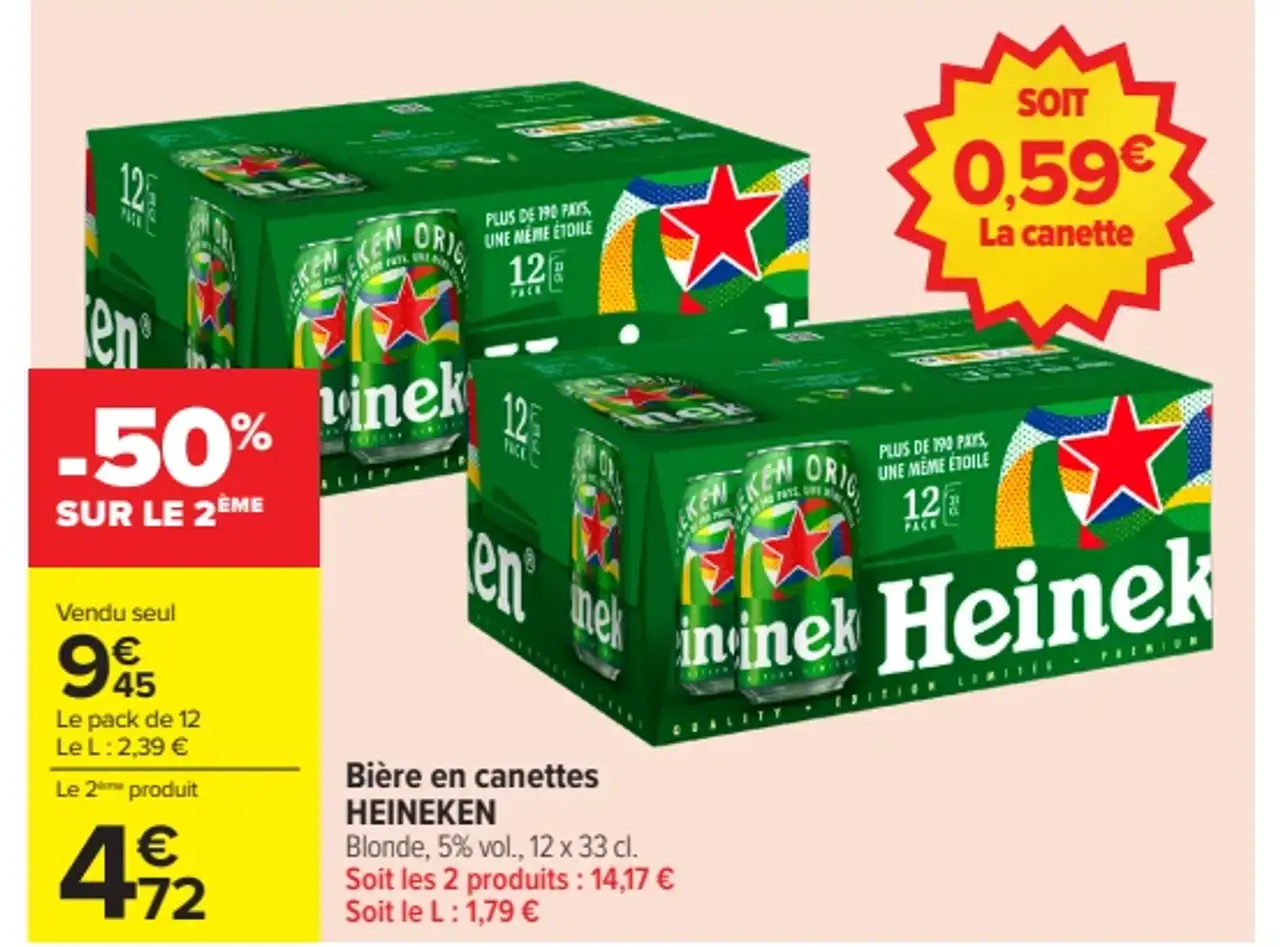Bière en canettes HEINEKEN Blonde