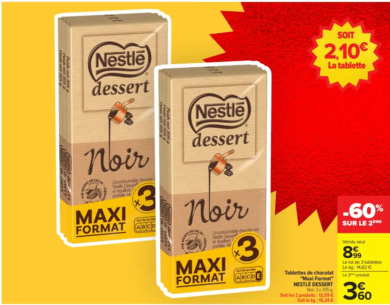 Tablettes de chocolat 'Maxi Format' NESTLÉ DESSERT Noir
