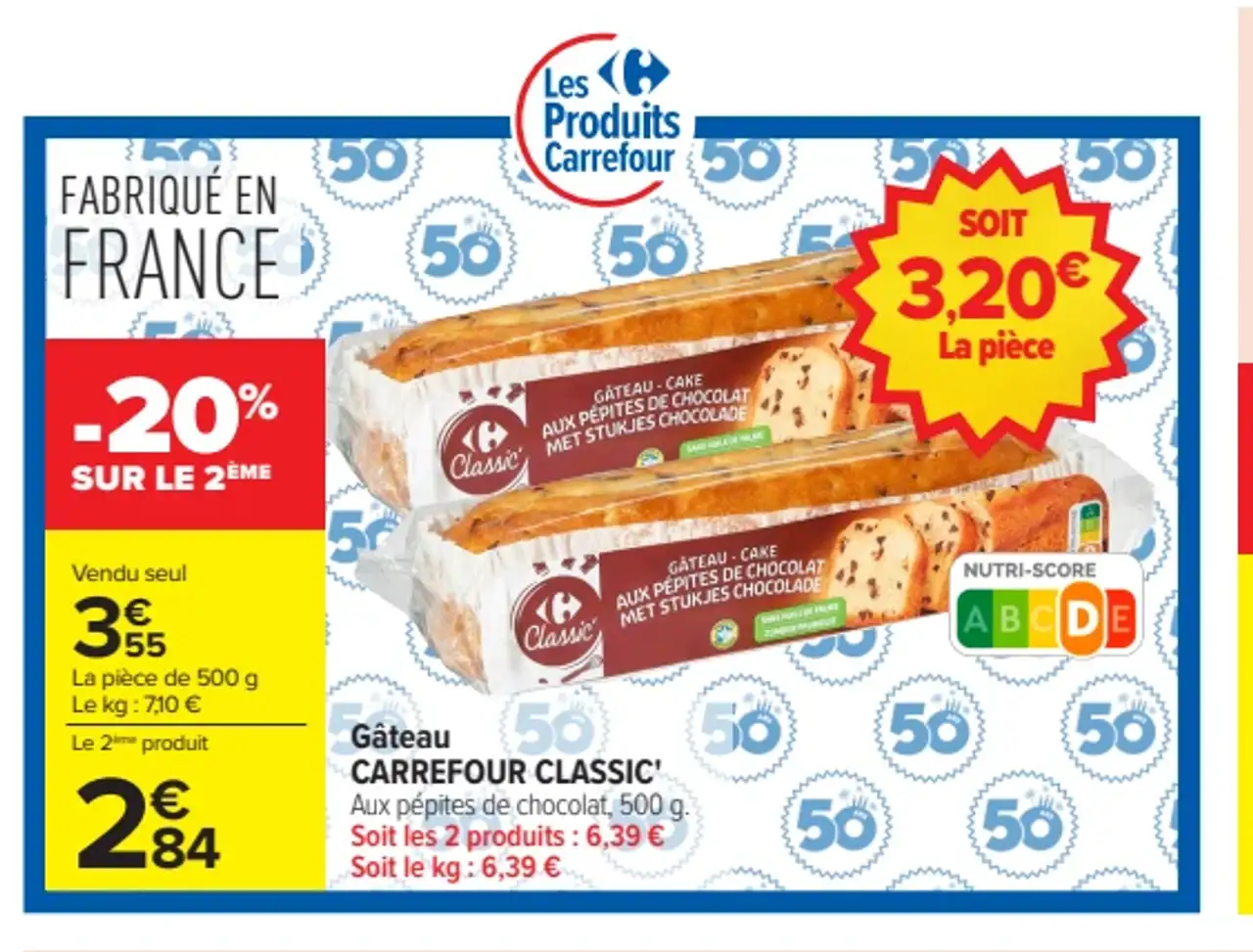 Gâteau CARREFOUR CLASSIC Aux pépites de chocolat