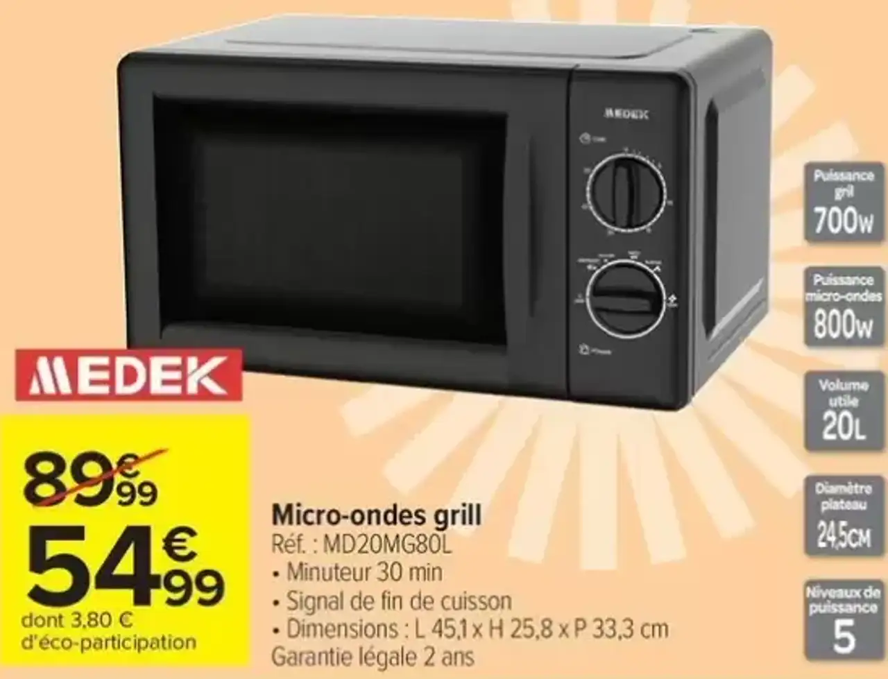 Micro-ondes grill MEDEK MD20MG80L