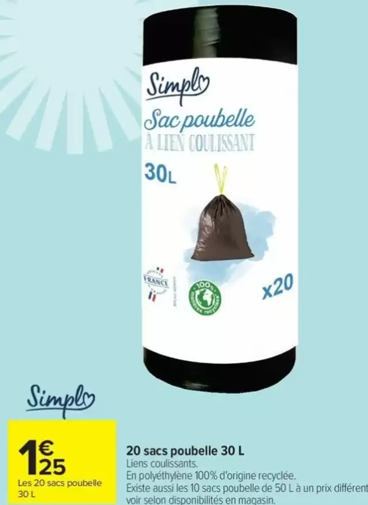 20 sacs poubelle 30 L Simply