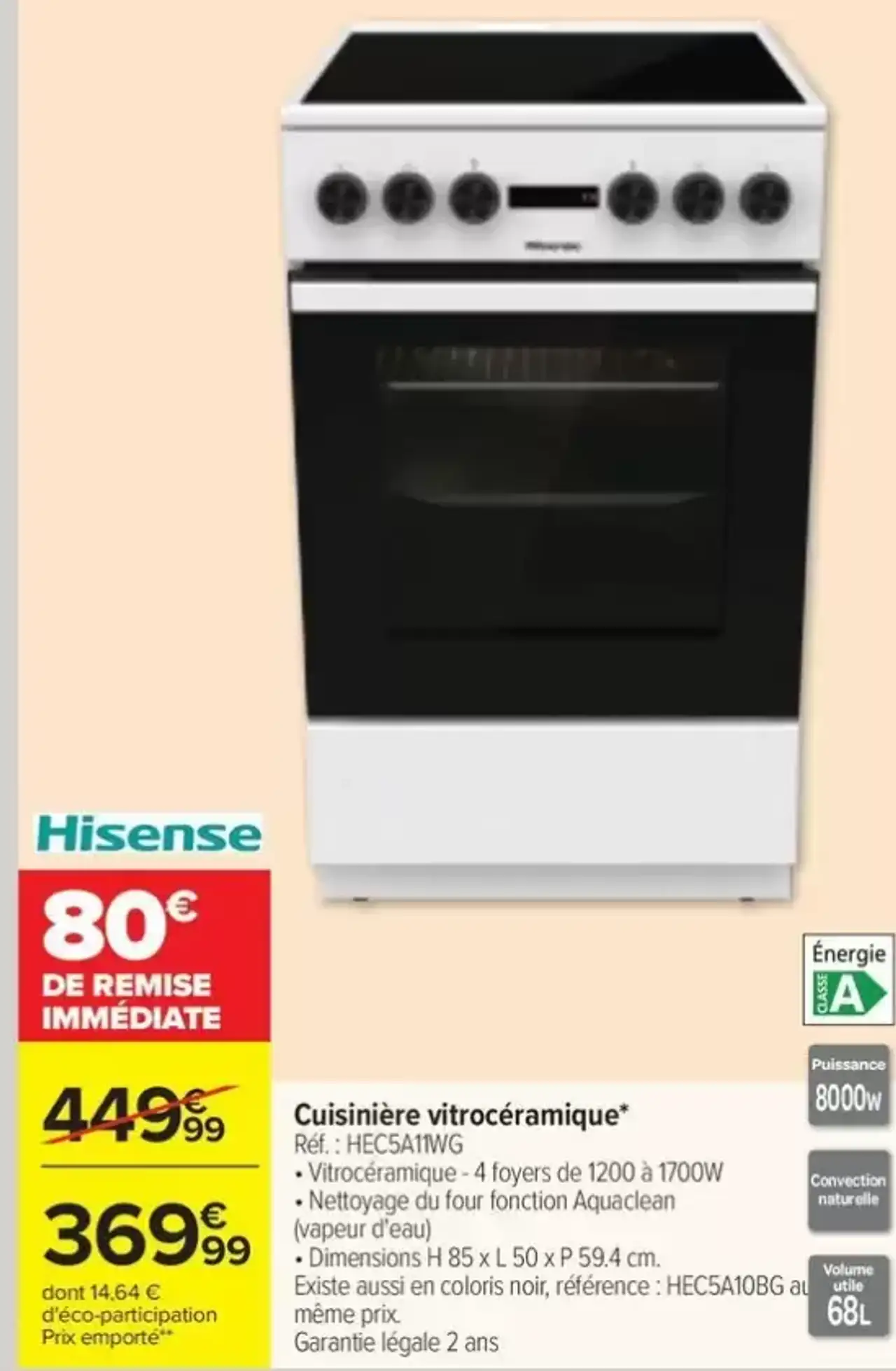 Cuisinière vitrocéramique Hisense HEC5A11WG