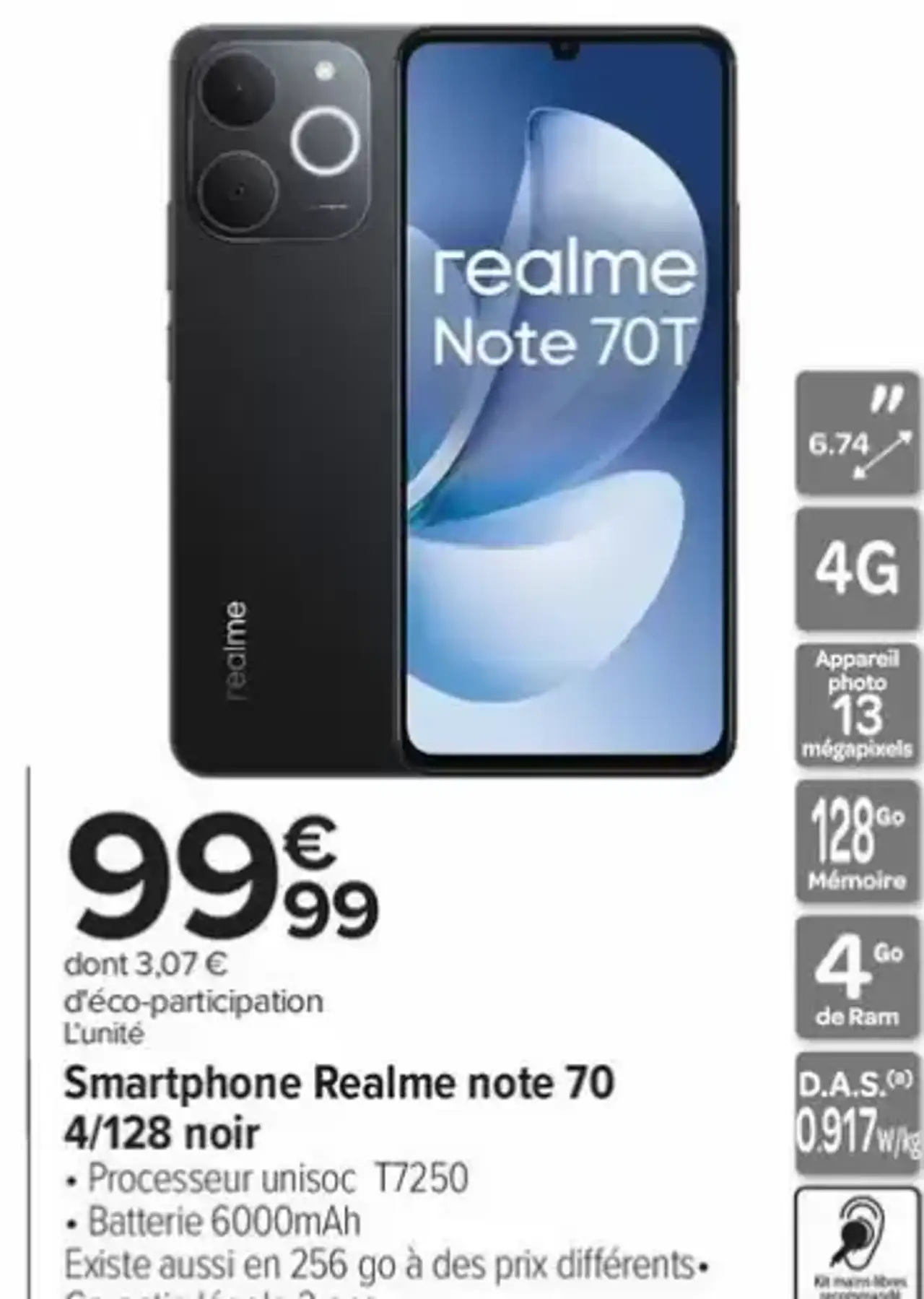 Smartphone Realme note 70 4/128 noir