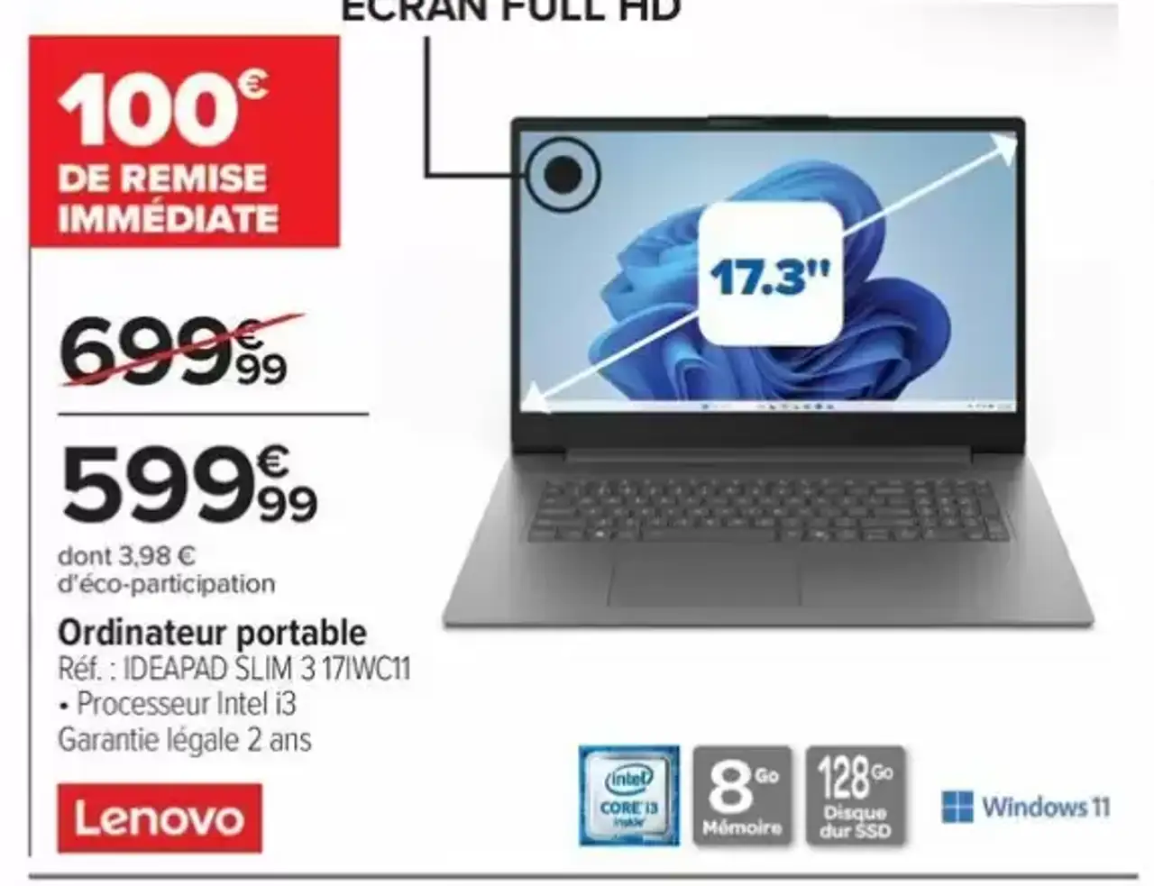 Ordinateur portable Lenovo IDEAPAD SLIM 3 17IWC11