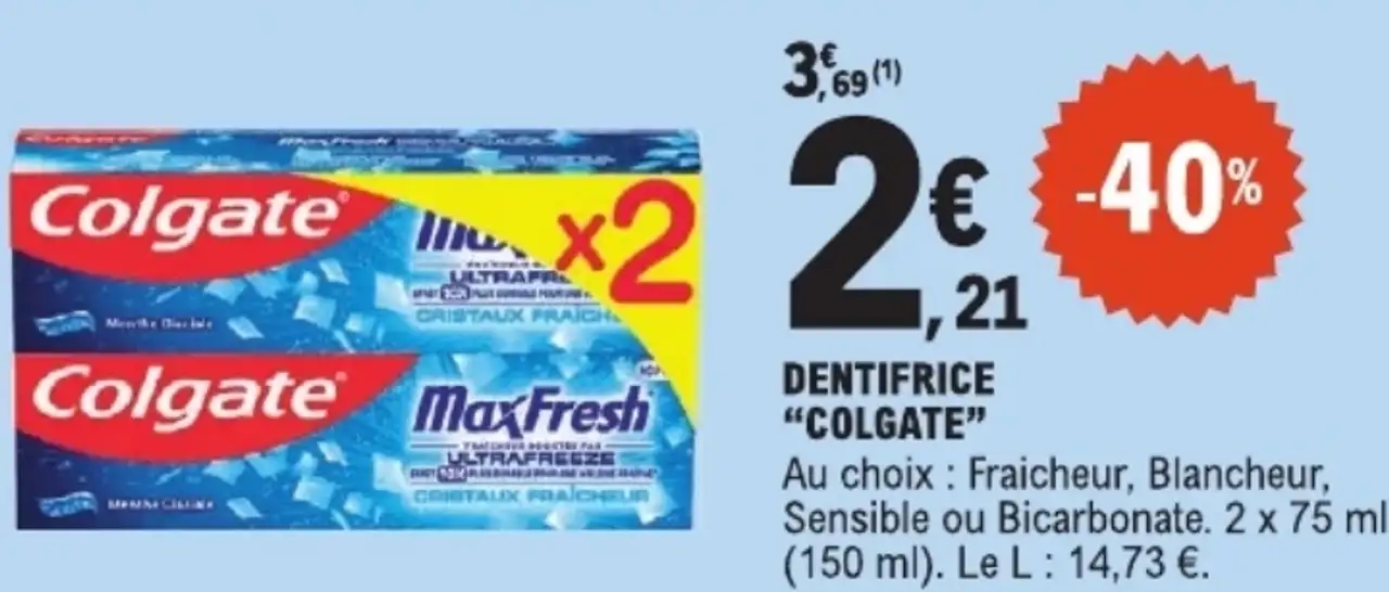COLGATE Dentifrice (Fraicheur, Blancheur, Sensible ou Bicarbonate)
